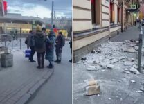 В Санкт – Петербурге упавший фасад чуть не накрыл семью